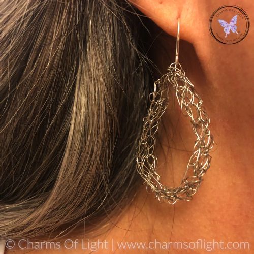 Silver Wire Crochet Teardrop Earrings